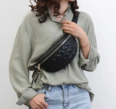 Women Fashion Solid Color Rhombic Zipper Crossbody Chest Bag