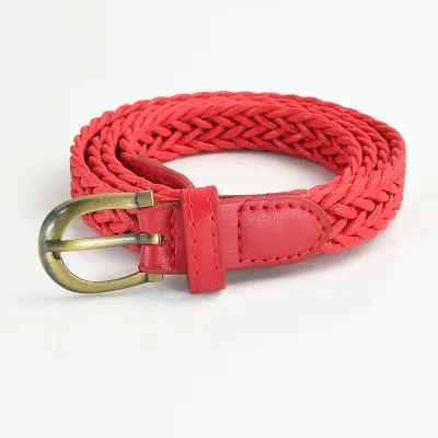 Women Woven Belt Pin Buckle Retro Casual Thin Belt