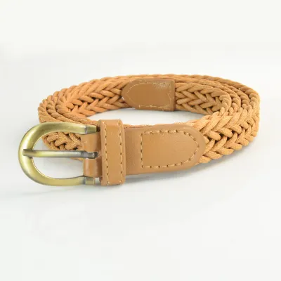 Women Woven Belt Pin Buckle Retro Casual Thin Belt