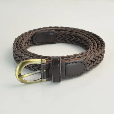 Women Woven Belt Pin Buckle Retro Casual Thin Belt