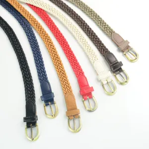 Women Woven Belt Pin Buckle Retro Casual Thin Belt