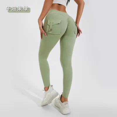 Women's Solid Color Pocket Sports Leggings with Nylon Fabric