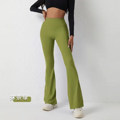 Women High Waist Flared Leggings for Yoga - Naked Fabric Solid Color