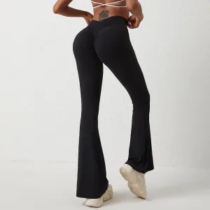 Women High Waist Flared Leggings for Yoga - Naked Fabric Solid Color