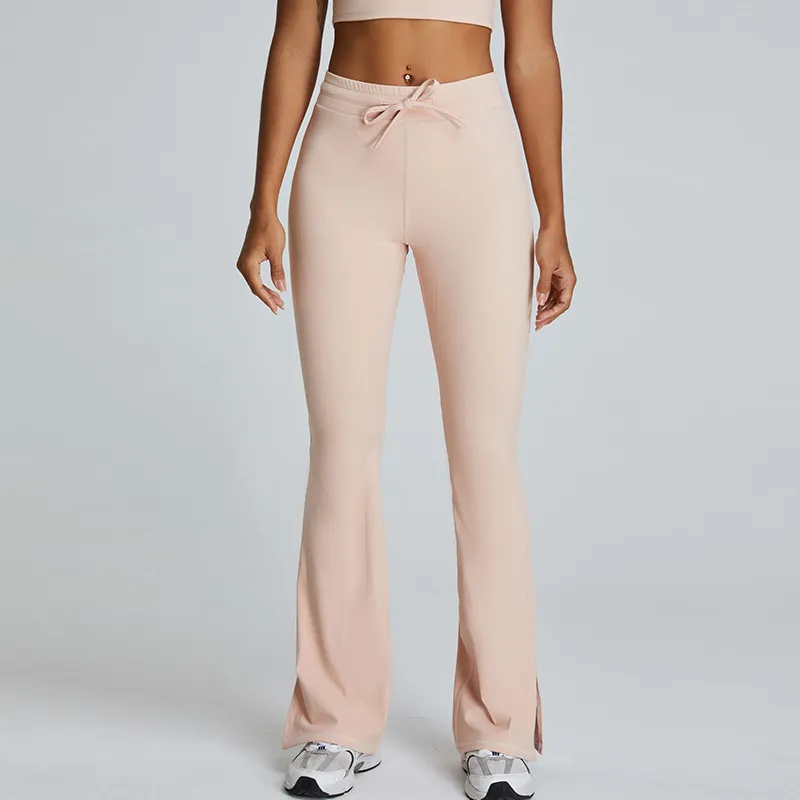 Women Yoga Fashion Solid Color Drawstring Sports Leggings