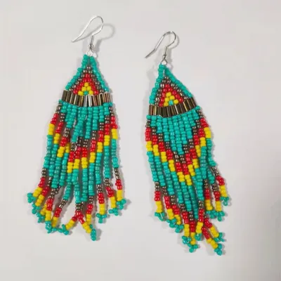 Women Vintage Multi-Layer Beaded Tassel Drop Earrings Geometric Ethnic