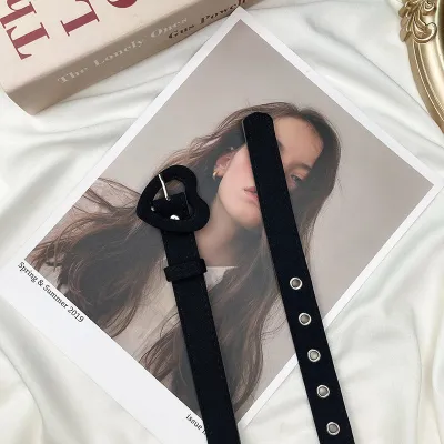Women Fashion Simple PU Belt with Heart-Shaped Buckle