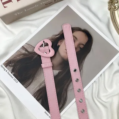 Women Fashion Simple PU Belt with Heart-Shaped Buckle