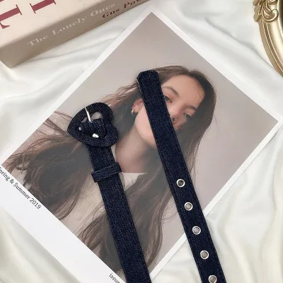 Women Fashion Simple PU Belt with Heart-Shaped Buckle