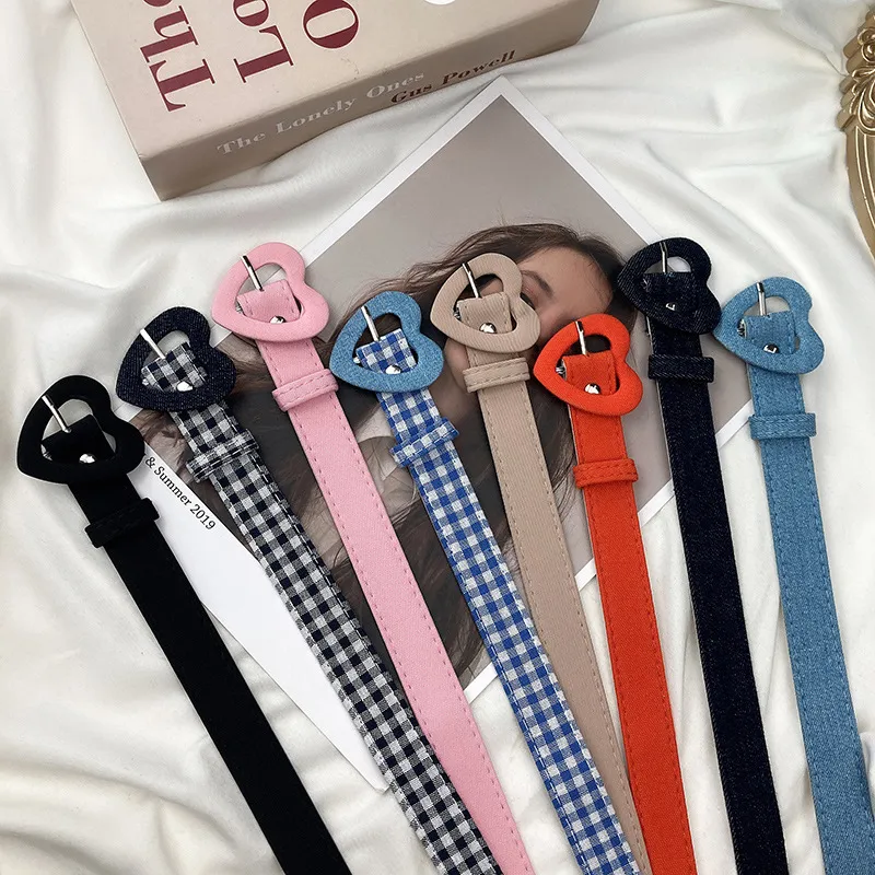 Women Fashion Simple PU Belt with Heart-Shaped Buckle