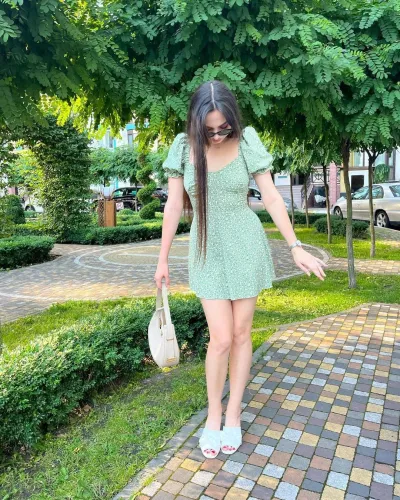 Summer Women Fashion Casual Tiny Flower Print Backless Strap Short Sleeve Midi Dress