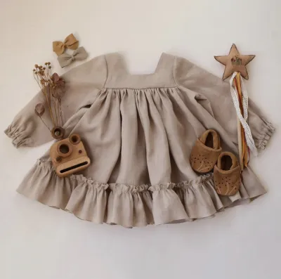 Baby Girls Casual Solid Color Long Sleeve Flounced Dress Shorts Set