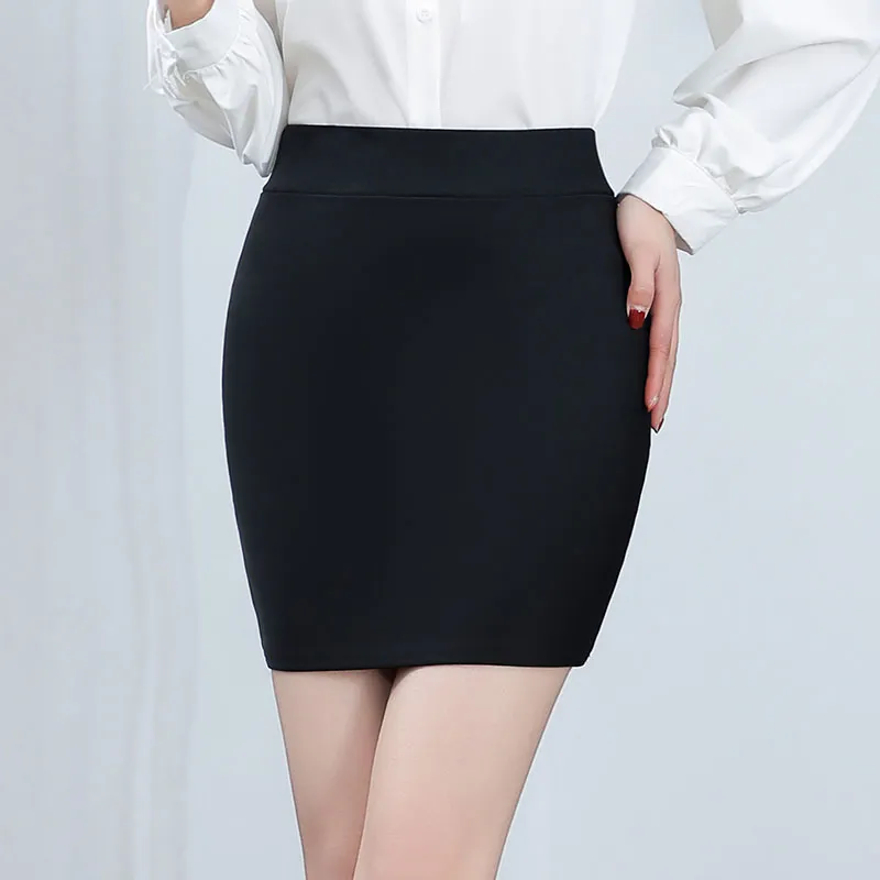 Women Cotton Stretch Work Skirt Urban Wind Solid Color