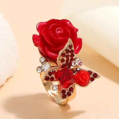 Fashion Rose Opening Ring Alloy Geometric Flower Fresh Sweet Women's Ring