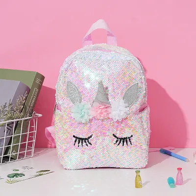 Kids Girls Cute Cartoon Laser Sequins PU Backpacks Bag