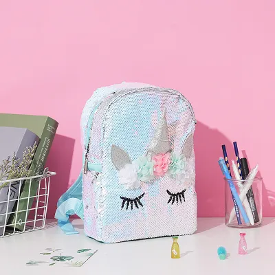 Kids Girls Cute Cartoon Laser Sequins PU Backpacks Bag