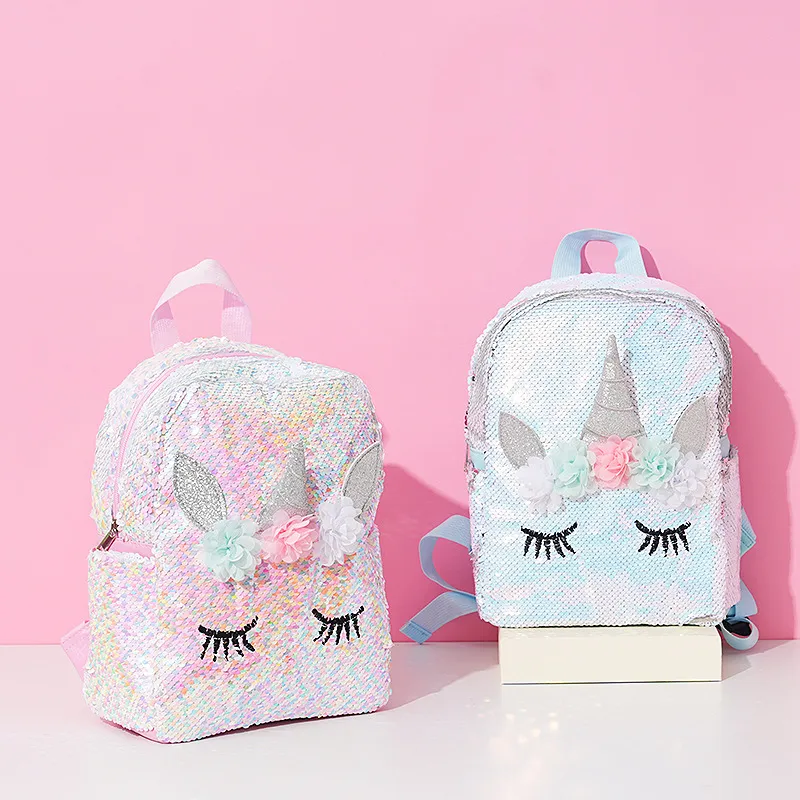 Kids Girls Cute Cartoon Laser Sequins PU Backpacks Bag