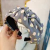 Light Blue Twill Dot Knot Hairband