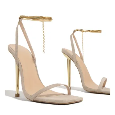 Summer Women Fashion Sexy Plus Size Square Toe Strap PU High Heel Sandals