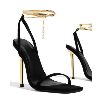 Summer Women Fashion Sexy Plus Size Square Toe Strap PU High Heel Sandals