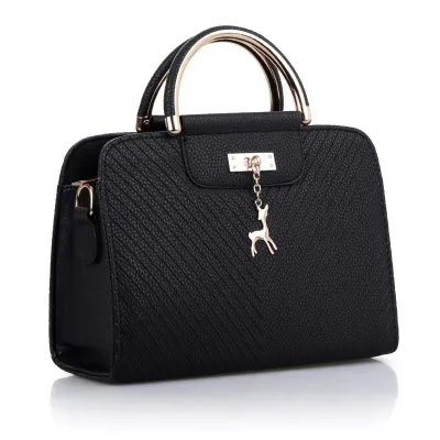 Women Fashion Solid Color Fawn Pendant Square PU Handbag Medium Zipper