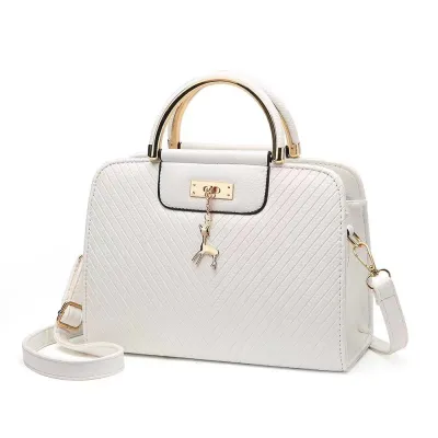 Women Fashion Solid Color Fawn Pendant Square PU Handbag Medium Zipper