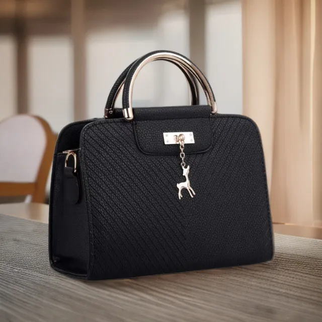 Women Fashion Solid Color Fawn Pendant Square PU Handbag Medium Zipper