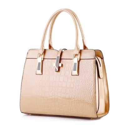Women Fashionable Stone-Print Bright PU Large-Capacity Square Handbag