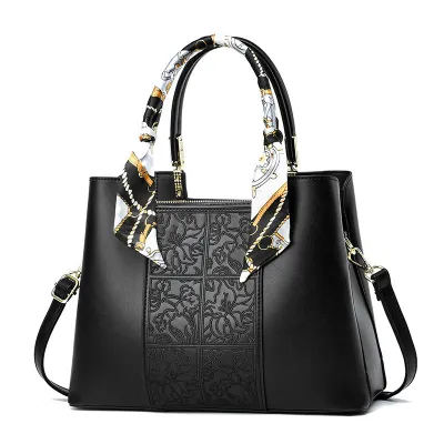 Women Vintage Ethnic Embroidered Large Capacity Square PU Handbag