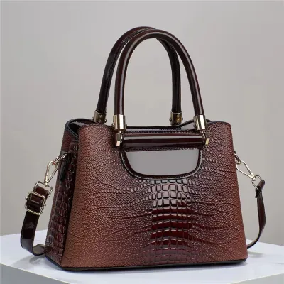 Women Fashionable Bright Crocodile-Print Large-Capacity PU Tote Bag