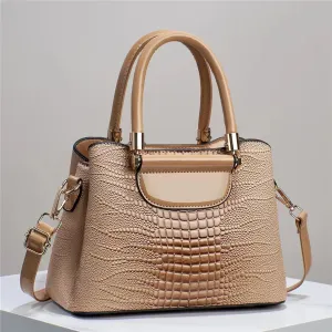 Women Fashionable Bright Crocodile-Print Large-Capacity PU Tote Bag