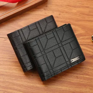 Men Simple Large Capacity Multi-Card Plaid Horizontal Wallet