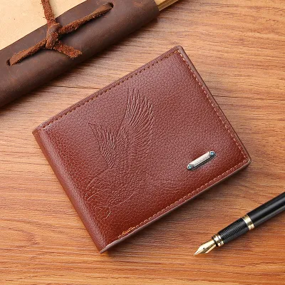 Men Simple Fashion Multi Card Pu Embossed Wallet Solid Color