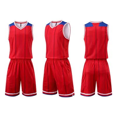 Custom Men Stripe Print Basketball Two-Piece Set