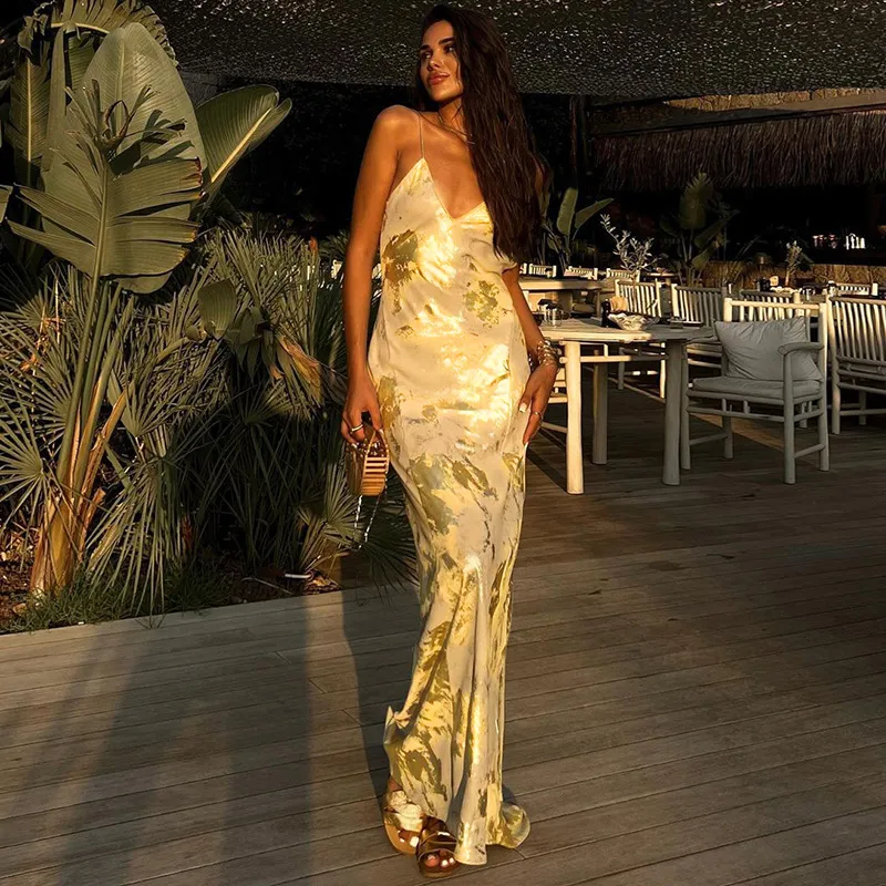 Women Fashion Sexy Backless Strap Maxi Dress