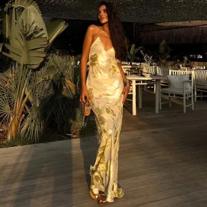 Women Fashion Sexy Backless Strap Maxi Dress