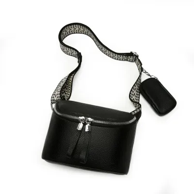Women Fashion Simple Genuine Leather Wide Strap Chest Bag with Zipper Closure