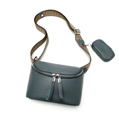 Women Fashion Simple Genuine Leather Wide Strap Chest Bag with Zipper Closure