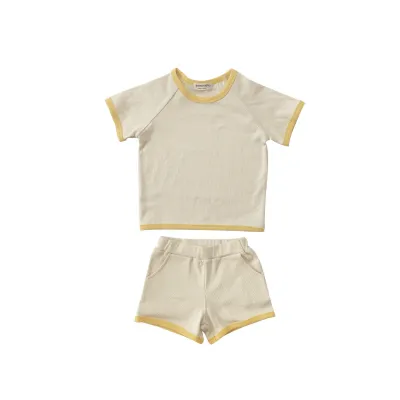 Kids Baby Boys Girls Casual Cute Solid Color Rib-Knit Short Sleeve T-Shirt Shorts Set
