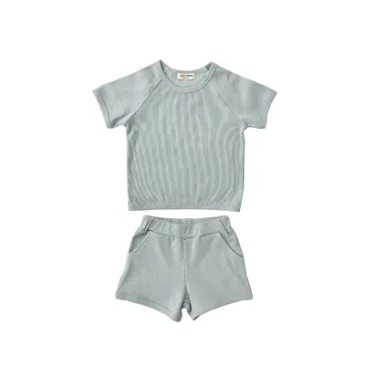 Kids Baby Boys Girls Casual Cute Solid Color Rib-Knit Short Sleeve T-Shirt Shorts Set