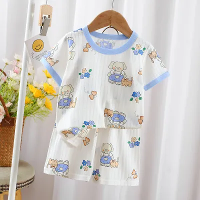 Kids Baby Boys Girls Casual Cartoon Print Short Sleeve T-Shirt Shorts Set 100% Cotton Leisure Crewneck