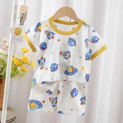 Kids Baby Boys Girls Casual Cartoon Print Short Sleeve T-Shirt Shorts Set 100% Cotton Leisure Crewneck