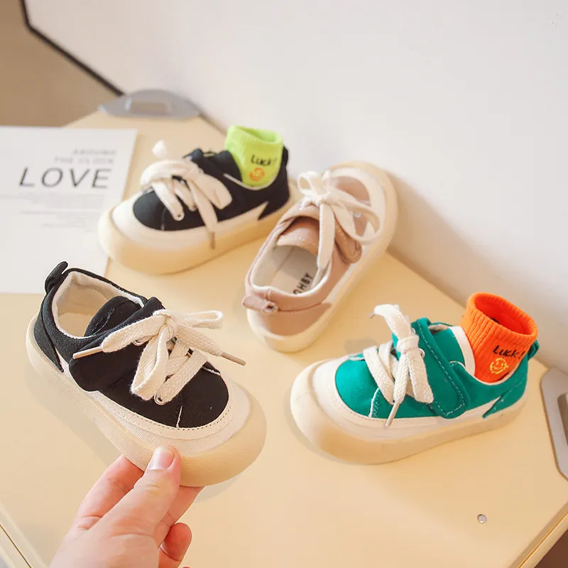 Kids Boys Girls Casual Cute Lace-Up Thick Soled Canvas Low Top Shoes