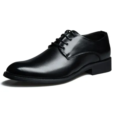 Men Fashion Business British Style Pointed Toe Lace Up Low Heel PU Leather Shoes