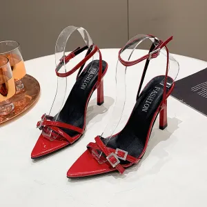 Summer Women Pointed Toe Rhinestone Buckle High Heel Sandals