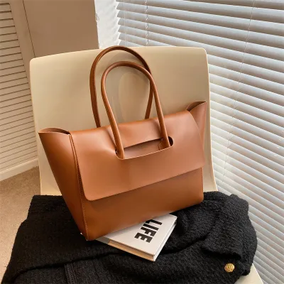 Women Fashionable Solid Color Large Capacity PU Tote Bag