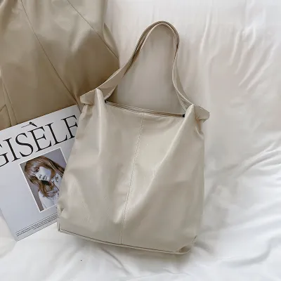 Women Fashion Retro Solid Color Large Capacity PU Tote Bag