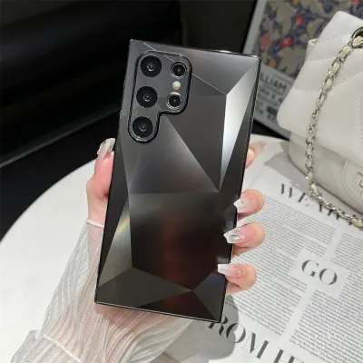 Women Fashion Solid Color Diamond Pattern Acrylic Samsung Phone Case