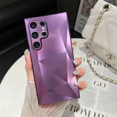 Women Fashion Solid Color Diamond Pattern Acrylic Samsung Phone Case