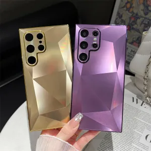 Women Fashion Solid Color Diamond Pattern Acrylic Samsung Phone Case